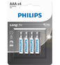 Philips LongLife AAA Batteries - 4 Pack | Long-Lasting Power for Daily Devices, blister pack of 4 AAA cells for remotes