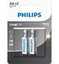 PHILIPS AA LongLife Alkaline Batteries – 12 Pack (6 x 2 Packs) | Reliable Power for Devices, perfect for low drain gadgets.