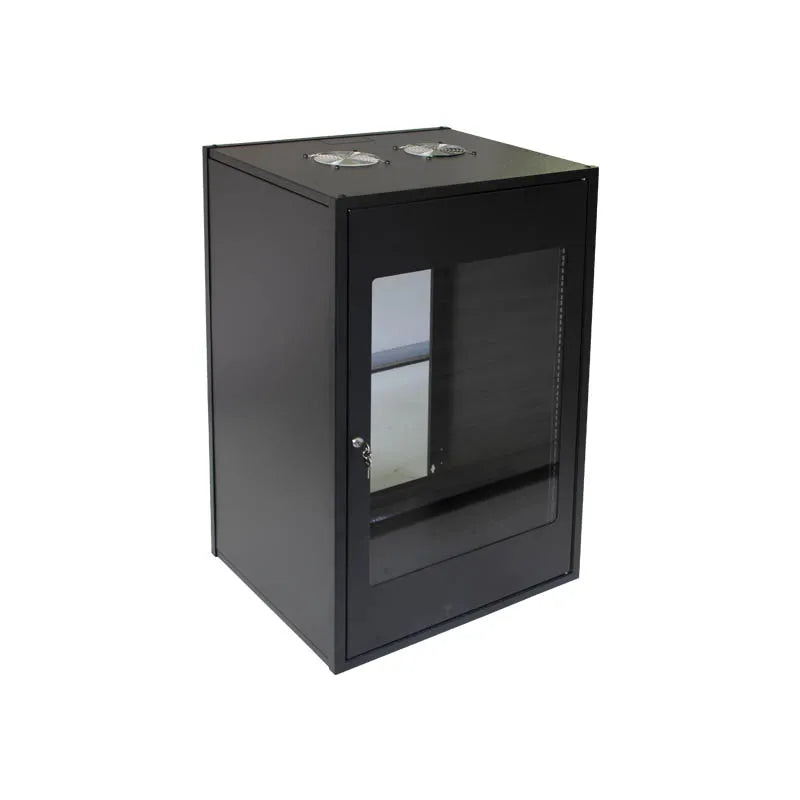 RCT 4U AP Pre-coated black wall mount cabinet 2x uprights 2x glands + Screws; 450mm GLASS DOOR.