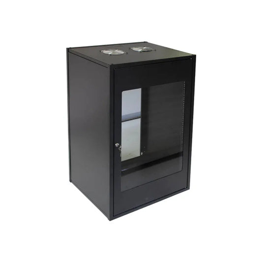 RCT 4U AP Pre-coated black wall mount cabinet 2x uprights 2x glands + Screws; 450mm GLASS DOOR.