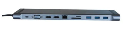 RCT USB type C multifunction docking station with 2 HDMI; 1 VGA; 3 USB 3.0; 1 Gigabit RJ45; 3.5mm audio socket; SD and microSD