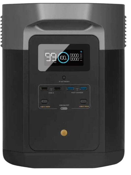 PRE-Loved Certified EcoFlow Delta Max - 2000W, South African Plug, Tested, featuring a sleek design and USB ports for convenience.