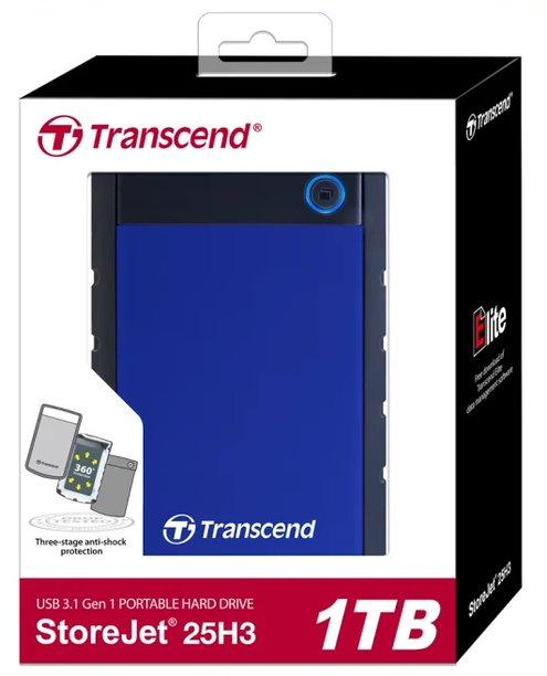 PRE-Loved - Transcend StoreJet 1TB Rugged Blue Portable Hard Drive - with Lightning-Fast Transfers for ultimate durability.