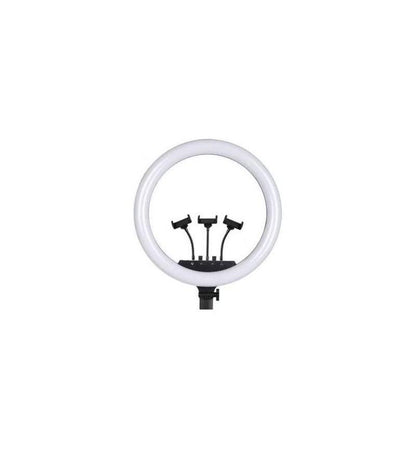 MicroWorld 18" LED Ring Light with 3 Phone Holders – Dimmable Light for Makeup, Video and vlogging, perfect for creators.