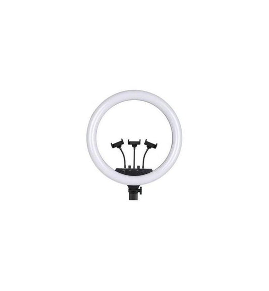 MicroWorld 18" LED Ring Light with 3 Phone Holders – Dimmable Light for Makeup, Video and vlogging, perfect for creators.