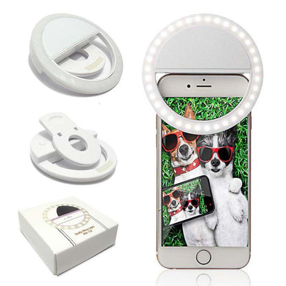 Portable Phone Ring Light - Rechargeable LED Selfie Light with 3 Colors clipped on phone for bright selfies by RK12 Store.