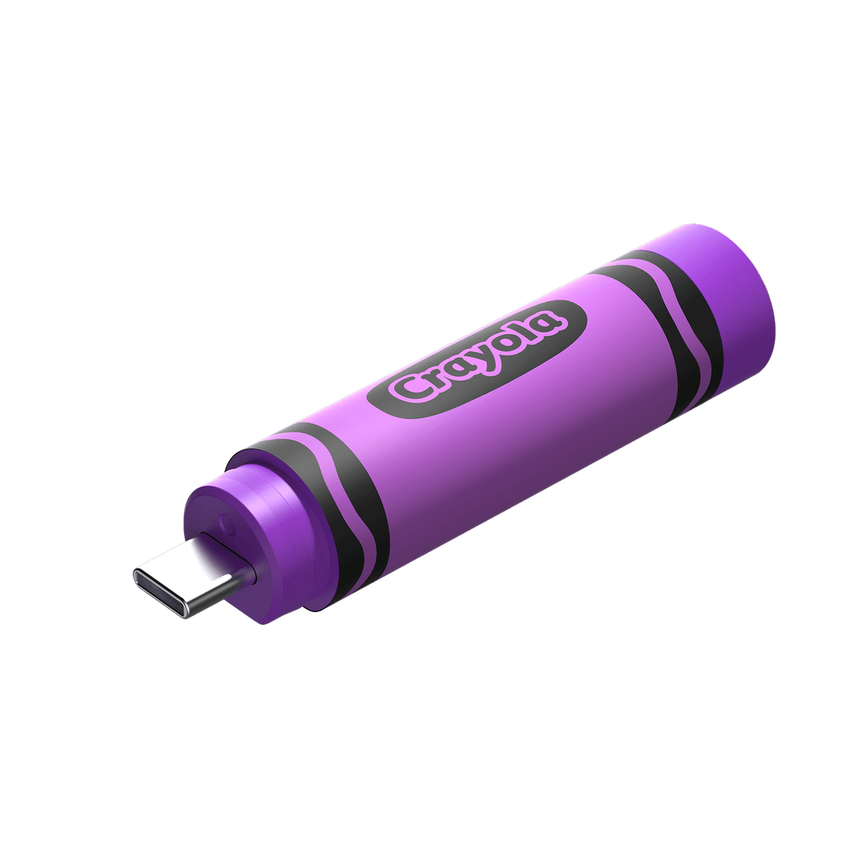 SanDisk Crayola Vivid Violet flash drive with cap removed and USB-C connector visible