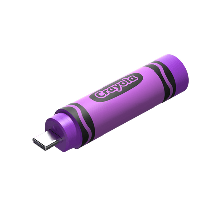 SanDisk Crayola Vivid Violet flash drive with cap removed and USB-C connector visible