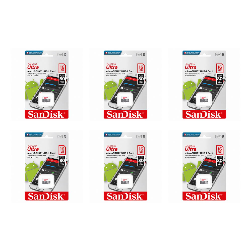 SanDisk Ultra 16GB microSDHC UHS-I Memory Cards - 6 Pack