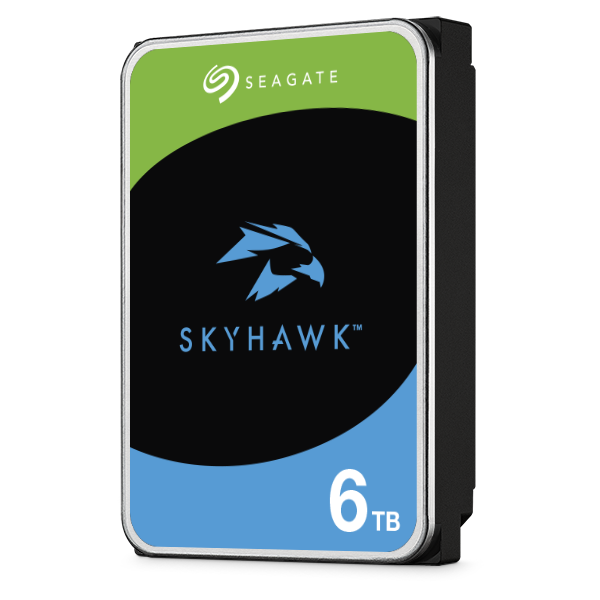 Seagate SkyHawk 6TB internal HDD label close-up with model ST6000VX009