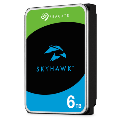 Seagate SkyHawk 6TB internal HDD label close-up with model ST6000VX009