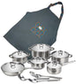 African Elegance: 15-Piece Mirror Finish Stainless Steel Cookware Set with Heavy-Bottom Design