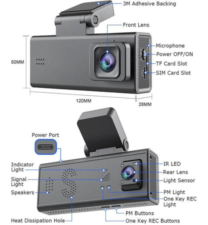 Microworld Dual 3MP 4G Car Dash Camera with GPS and Parking Guard