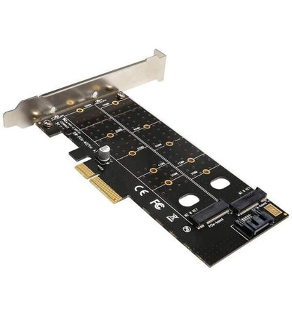 MicroWorld PCIe to M.2 Adapter Card – NVMe (M-Key) + SATA (B-Key) Dual Slot (TXB044)