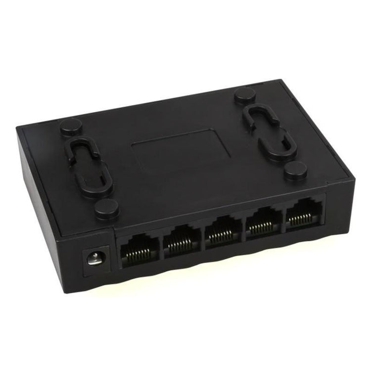 Black electronic device with multiple ports on a white background