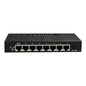 Black network switch with multiple ports on a white background