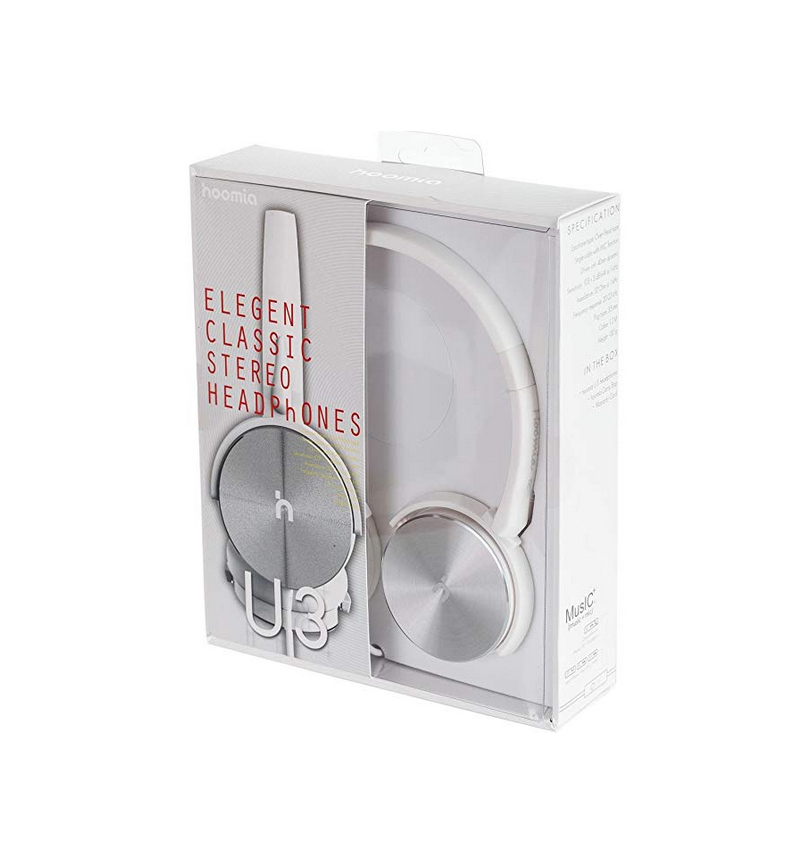 Hoomia U3 Classic Wired On-Ear Headphones with Microphone – White and Silver