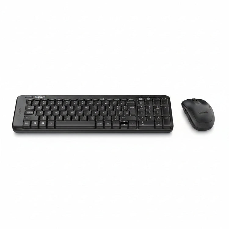 Compact Logitech MK220 wireless keyboard featuring full number pad and USB receiver
