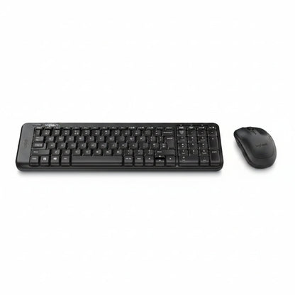 Compact Logitech MK220 wireless keyboard featuring full number pad and USB receiver