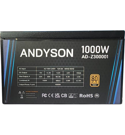 Microworld 1000W PCIe 5.0 Power Supply – 80 Gold Fully Modular (ATX 3.0 Ready) for high-performance PCs.