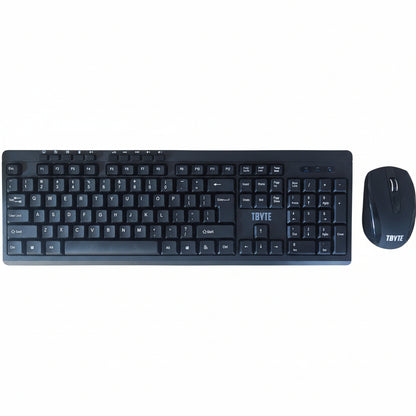 TBYTE brand wireless desktop combo including a black keyboard and mouse.