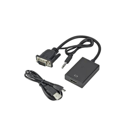 MicroWorld Male VGA to Female HDMI Adapter with Audio Support – HD Video Signal Converter for seamless video connection.