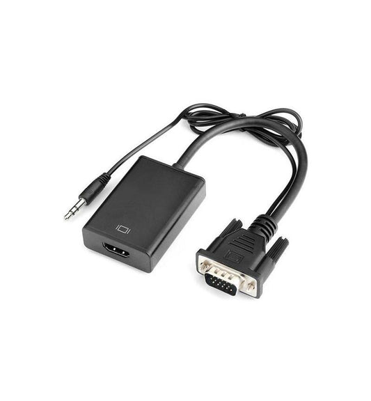 MicroWorld Male VGA to Female HDMI Adapter with Audio Support – HD Video Signal Converter for seamless device connectivity.
